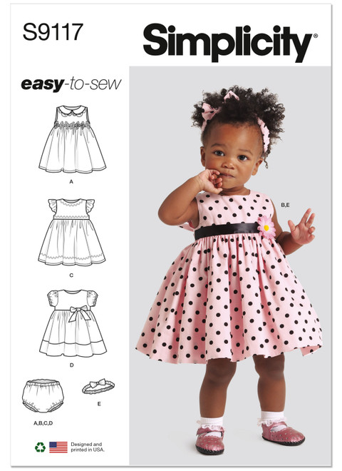 Simplicity Sewing Pattern Babies' Dresses, Panties & Headband - S9117 - Size - XXS-L (U)