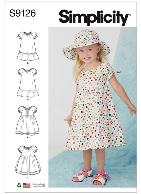 Simplicity Sewing Pattern Toddlers' Dresses - S9126 - 1/2-2 or 2-4 (U)