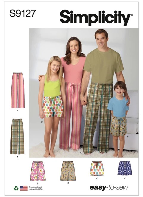 Simplicity Sewing Pattern Unisex Sleepwear - S9127 - Size - XS-L / XS-XL (A,L,N)