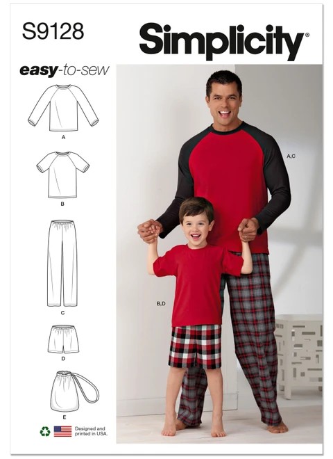 Simplicity Sewing Pattern Men's & Boys Sleepwear - S9128 - Size - S-L / S-XL (A,L,N)