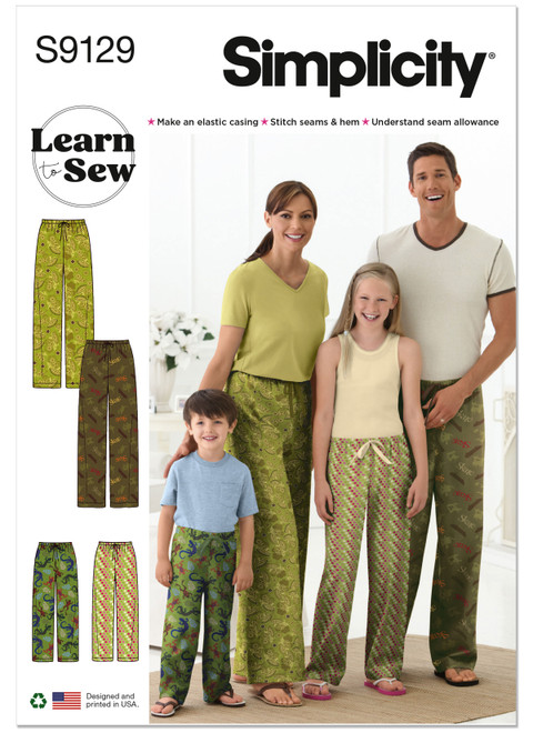 Simplicity Sewing Pattern Unisex Sleepwear - S9129 - Size - XS-L / XS-XL (A,L,N)