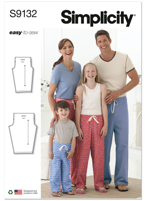Simplicity Sewing Pattern Unisex Sleepwear - S9132 - Size - XS-L / XS-XL (A,L,N)