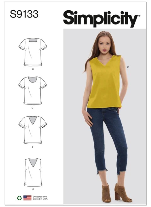 Simplicity Sewing Pattern Misses' Tops - S9133 - 8-16 or 16-24 (A,L,N)