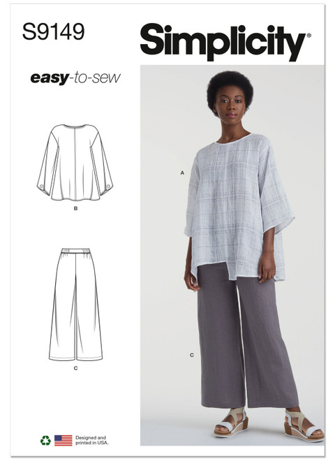 Simplicity Sewing Pattern Misses' Tops & Pants - S9149 - 8-16 or 18-26 (A,L,N)