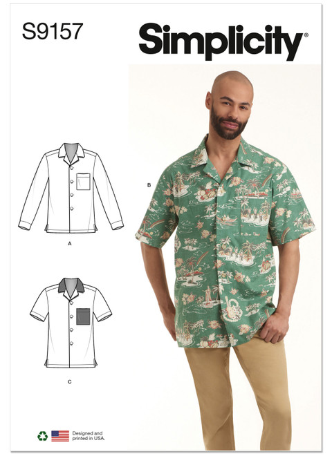 Simplicity Sewing Pattern Men's Open Pointed Collar Shirts - S9157 - 34-42 or 44-52 (A,L,N)