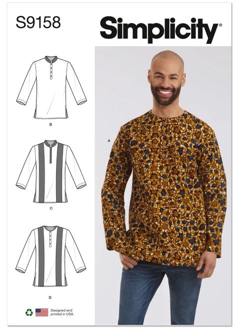 Simplicity Sewing Pattern Men's Half Buttoned Shirts - S9158 - 34-42 or 44-52 (A,L,N)