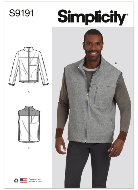 Simplicity Sewing Pattern Men's Vests & Jacket - S9191 - Size - S-XXL (A,L,N)