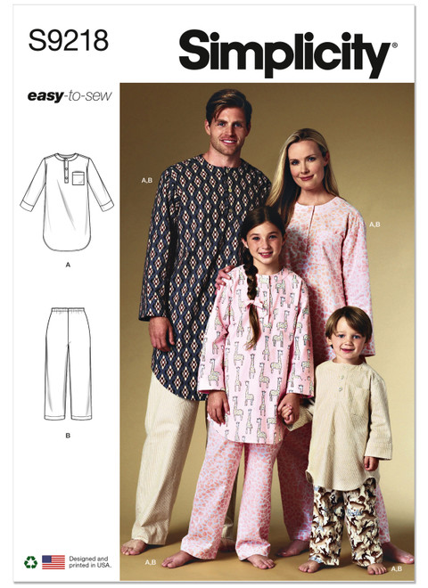 Simplicity Sewing Pattern Misses', Men's & Children's Tunic & Pants - S9218 - S-XL (Adult) or S-XL (Child) (A,L,N)