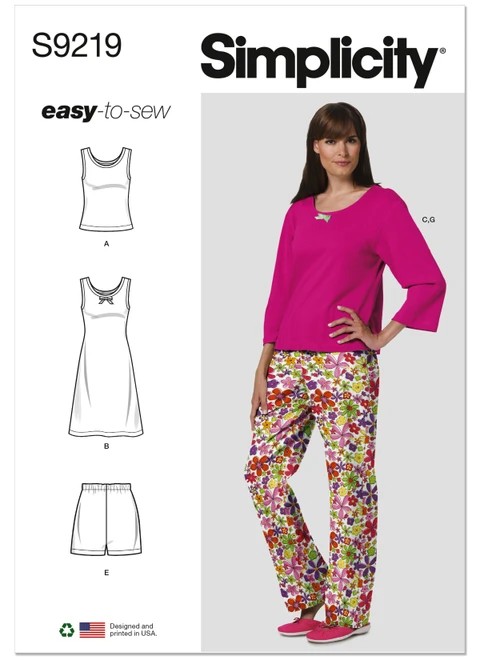 Simplicity Sewing Pattern Misses' & Misses' Petite Sleepwear - S9219 - Size - XS-XL (A,L,N)