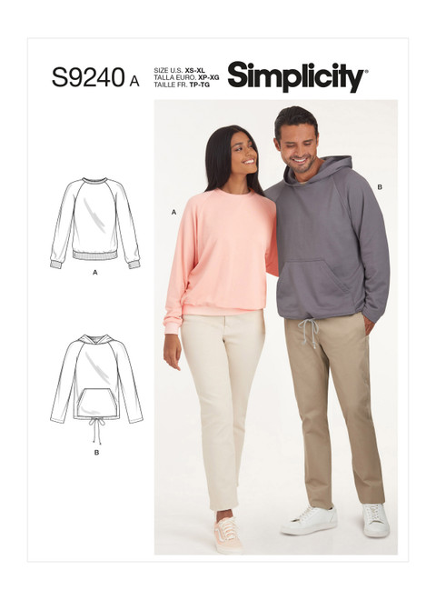 Simplicity Sewing Pattern Unisex Raglan Pullover Shirts - S9240 - Size - XS-XL (A,L,N)