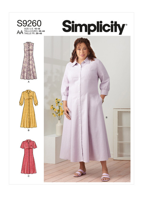 Simplicity Sewing Pattern Misses' & Women's Button Front Dresses - S9260 - 10-18 or 20w-28w (A,L,N)