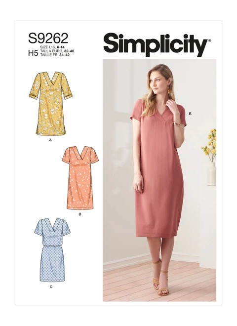 Simplicity Sewing Pattern Misses' V-neckline Shift Dresses - S9262 - 6-14 or 16-24 (A,L,N)