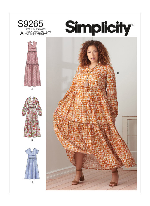 Simplicity Sewing Pattern Misses' & Women's Tiered Dresses - S9265 - Size - XXS-XXL (A,L,N)