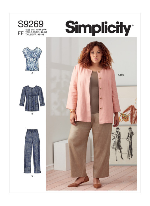 Simplicity Sewing Pattern Women's Jacket, Knit Top & Pants - S9269 - 18w-24w or 26w-32w (A,L,N)