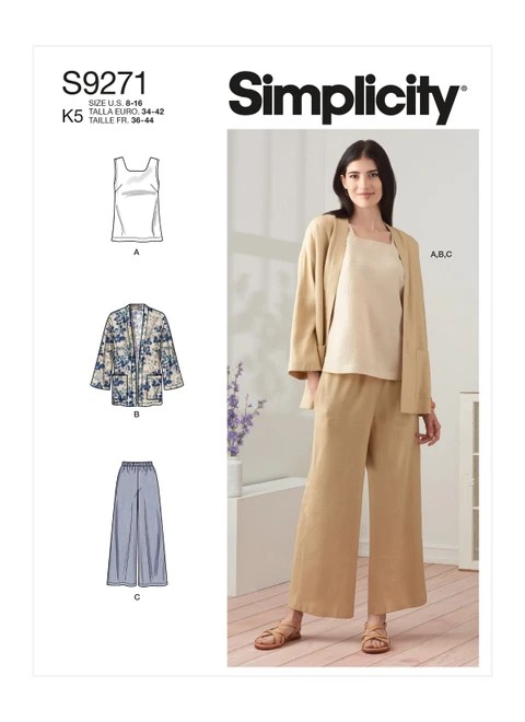 Simplicity Sewing Pattern Misses' Jacket, Top & Pants - S9271 - 8-16 or 18-26 (A,L,N)