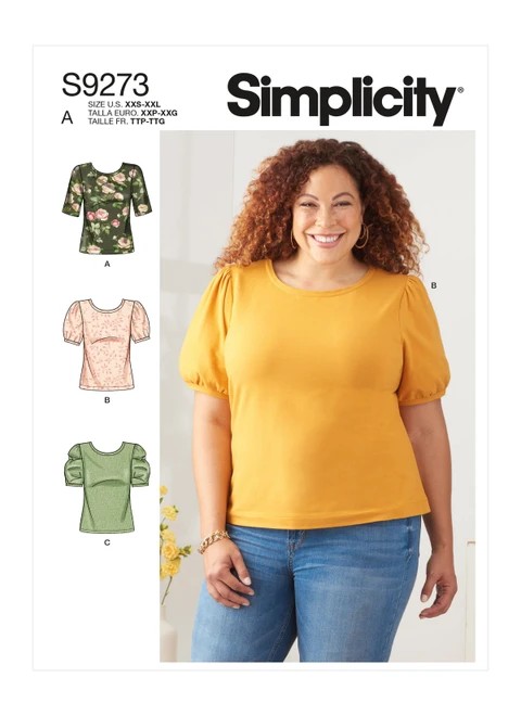 Simplicity Sewing Pattern Misses' Knit Tops with Scoop Neck & Sleeve Variations - S9273 - Size - XXS-XXL (A,L,N)