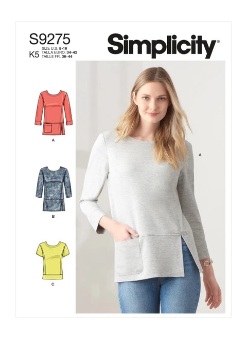Simplicity Sewing Pattern Misses' Knit Tops In Two Lengths - S9275 - 8-16 or 16-24 (A,L,N)