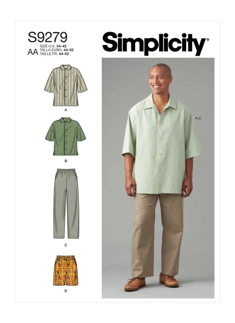 Simplicity Sewing Pattern Men's Shirt In Two Lengths, Pants & Shorts - S9279 - 34-42 or 44-52 (A,L,N)