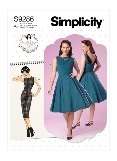 Simplicity Sewing Pattern Misses' Fold-back Facing Dresses - S9286 - 6-14 or 14-22 (A,L,N)
