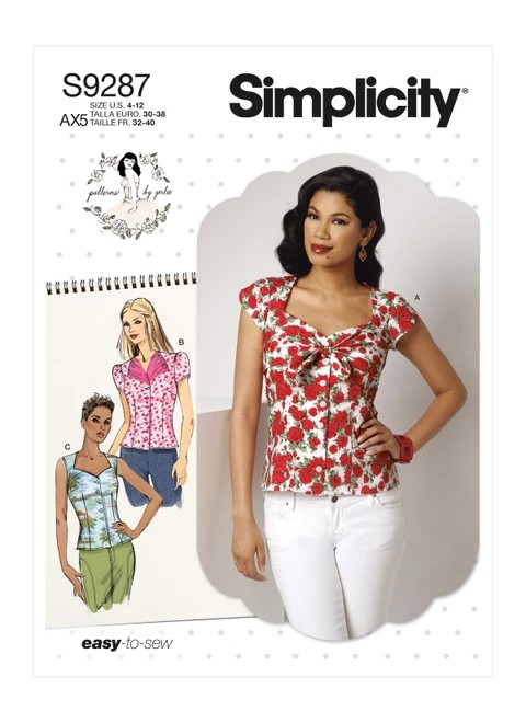 Simplicity Sewing Pattern Misses' Sweetheart-Neckline Blouses - S9287 - 4-12 or 12-20 (A,L,N)