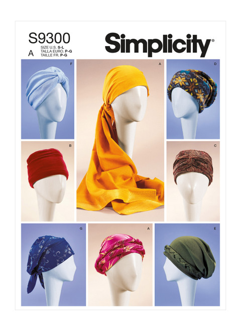 Simplicity Sewing Pattern Misses' Turbans, Headwraps & Hats - S9300 - Size - S-M-L (K)