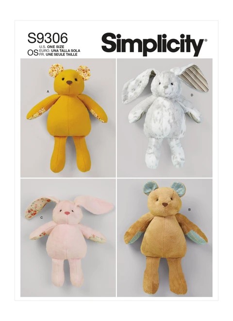 Simplicity Sewing Pattern Plush Bears & Bunnies in Two Sizes - S9306 - Size - One Size (K)