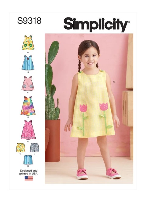 Simplicity Sewing Pattern Toddlers' Tent Tops, Dresses, and Shorts - S9318 - Size - 1-4 (U)