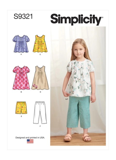 Simplicity Sewing Pattern Children's Tucked Tops, Dresses, Shorts and Pants - S9321 - Size - 3-8 (U)