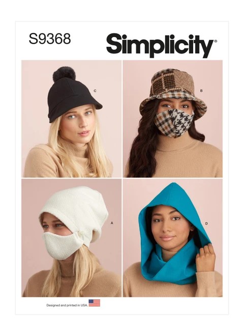 Simplicity Sewing Pattern Hat and Mask Sets, Hooded Infinity Scarf and Mask - S9368 - Size - S-XL (K)