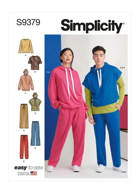 Simplicity Sewing Pattern Unisex Oversized Knit Hoodies, Pants and Tees - S9379 - Size - XS-XXL (A,L,N)