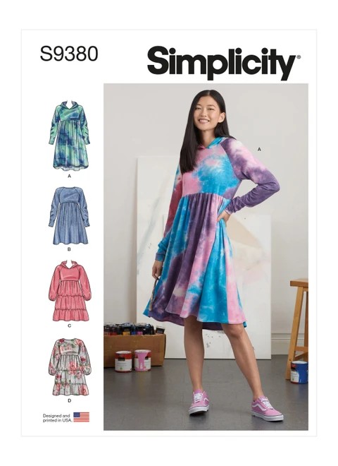 Simplicity Sewing Pattern Misses' Sweatshirt Dresses - S9380 - Size - XS-XL (A,L,N)