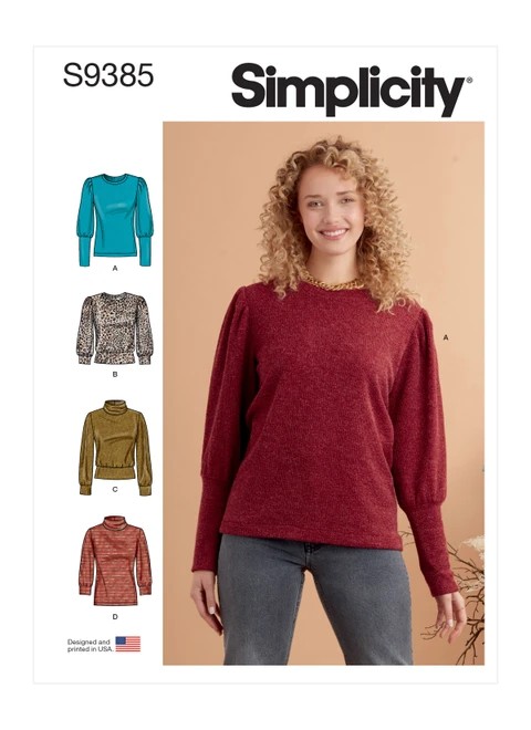 Simplicity Sewing Pattern Misses' Knit Tops with Length and Sleeve Variations - S9385 - 6-14 or 16-24 (A,L,N)