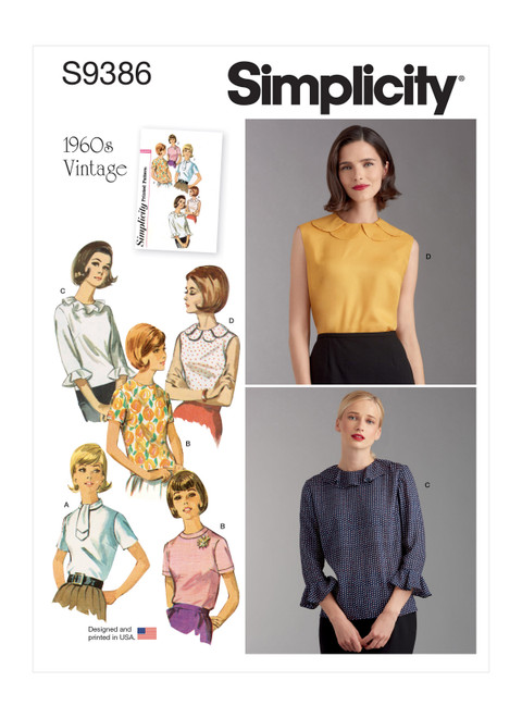 Simplicity Sewing Pattern 1960s Misses' Set of Blouses - S9386 - 6-14 or 16-24 (A,L,N)