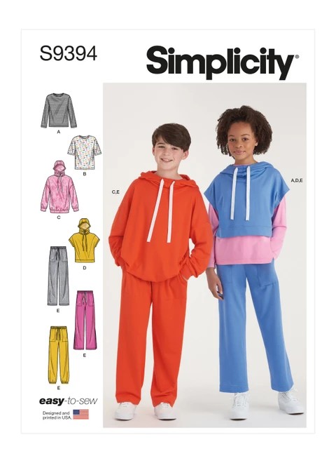 Simplicity Sewing Pattern Boys' & Girls' Oversized Knit Hoodies, Pants and Tops - S9394 - Size - XS-XL (U)