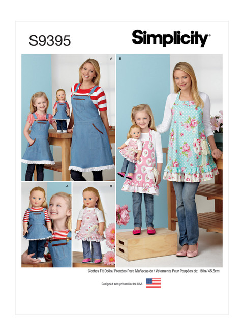 Simplicity Sewing Pattern Aprons for Misses, Children & 18" Doll - S9395 - Size - S-L / S-L (K)
