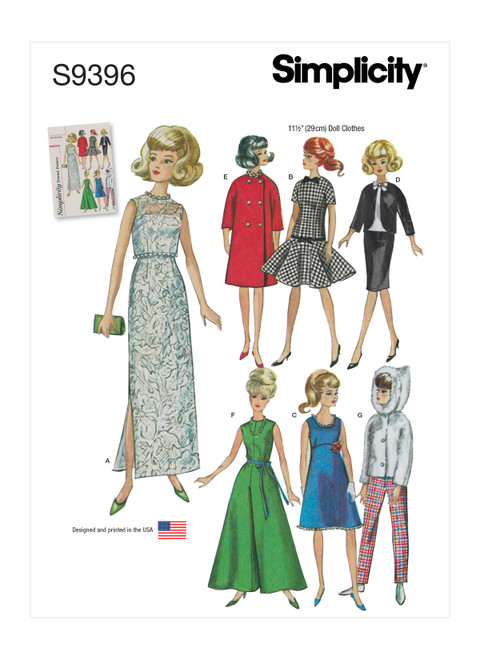 Simplicity Sewing Pattern Vintage Doll Clothes for 11-1/2" Doll - S9396 - Size - One Size (K)