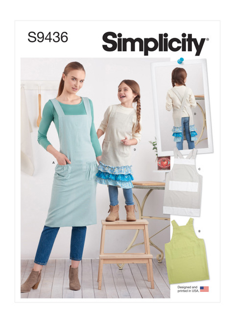 Simplicity Sewing Pattern Adults' & Children's Aprons - S9436 - Size - XS-L / XS-XL (K)
