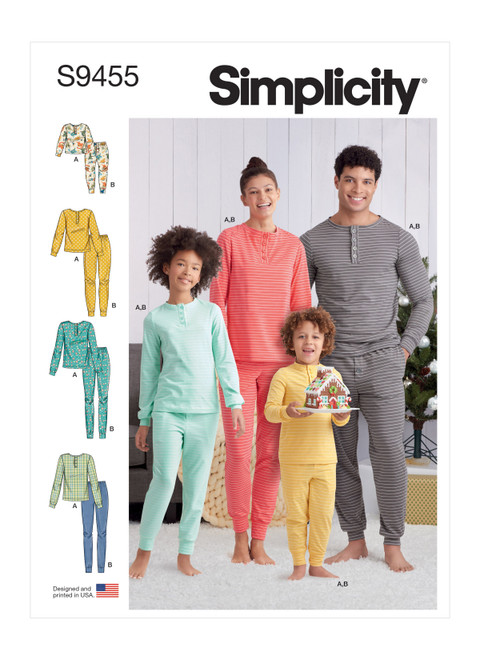 Simplicity Sewing Pattern Misses', Men's & Children's Knit Pants and Top - S9455 - Size - XS-L / XS-XL (A,L,N)