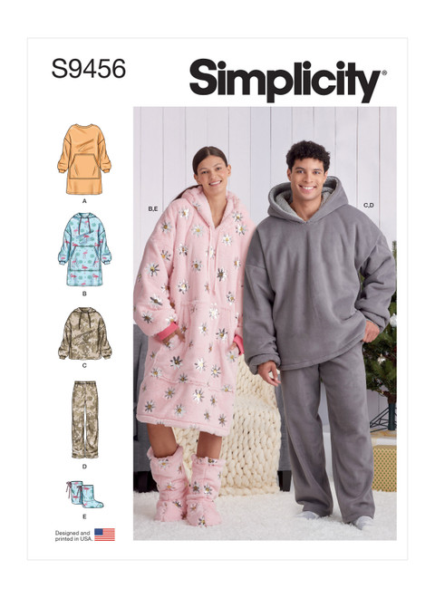 Simplicity Sewing Pattern Unisex Oversized Hoodies, Pants and Booties - S9456 - Size - XS-XL (A,L,N)