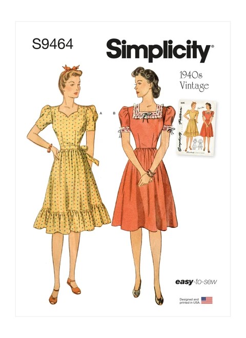 Simplicity Sewing Pattern 1940s Misses' Dress - S9464 - 6-14 or 16-24 (A,L,N)
