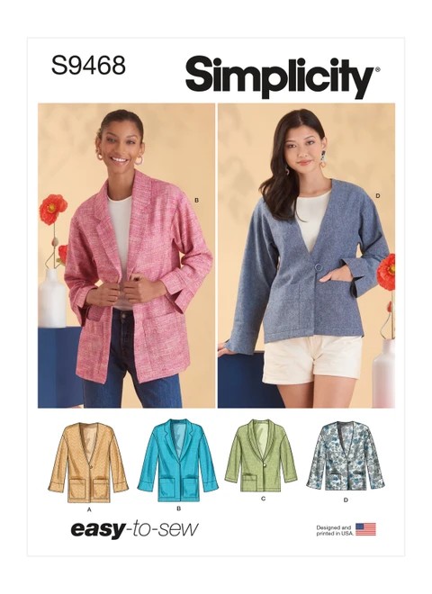 Simplicity Sewing Pattern Misses' Unlined Jacket - S9468 - 6-14 or 16-24 (A,L,N)