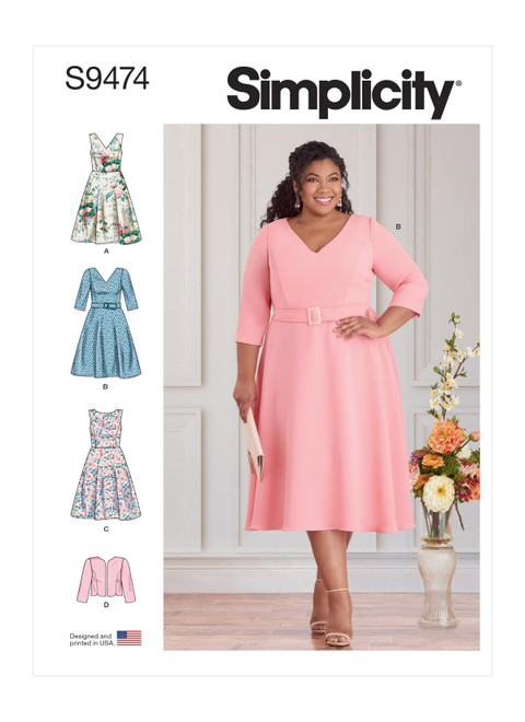 Simplicity Sewing Pattern Women's Dresses and Jacket - S9474 - 18w-24w or 26w-32w (A,L,N)