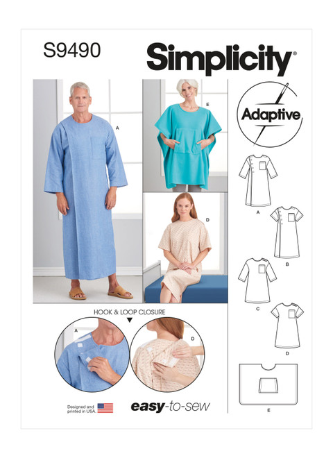 Simplicity Sewing Pattern Unisex Recovery Gowns and Bed Robe - S9490 - XS-M or L-XXL (K)