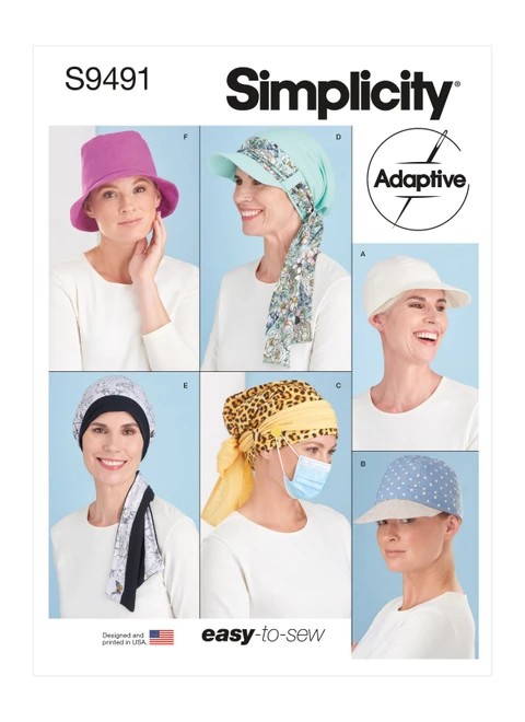 Simplicity Sewing Pattern Chemo Head Coverings - S9491 - Size - S-M-L (K)