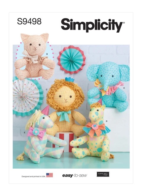 Simplicity Sewing Pattern Easy Plush Animals - S9498 - One Size (A,L,N)