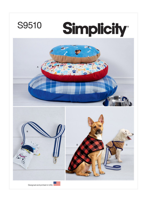 Simplicity Sewing Pattern Dog Beds, Leash with Case, Harness Vest and Coat - S9510 - Size - One Size (K)