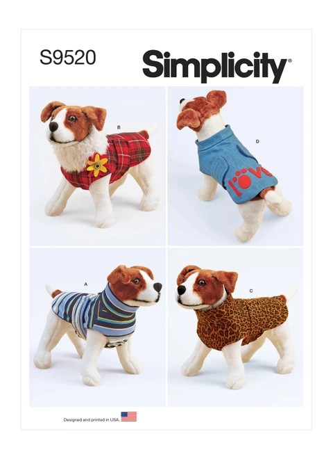Simplicity Sewing Pattern Dog Coats - S9520 - Size - XS-XL (K)