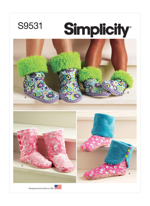Simplicity Sewing Pattern Slippers - S9531 - Size - XS-XL/XS-XL (K)