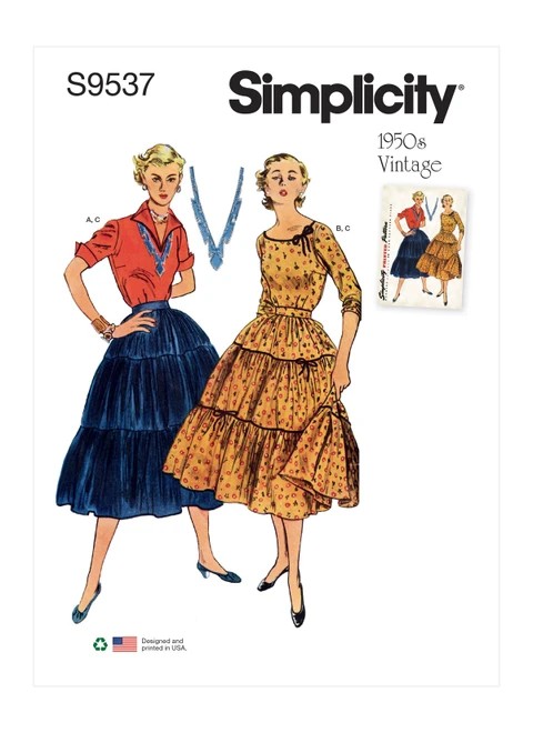 Simplicity Sewing Pattern 1950s Misses' Blouses and Skirt - S9537 - 6-14 or 14-22 (U)