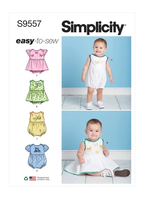 Simplicity Sewing Pattern Babies' Romper - S9557 - Size - XS-L (K)
